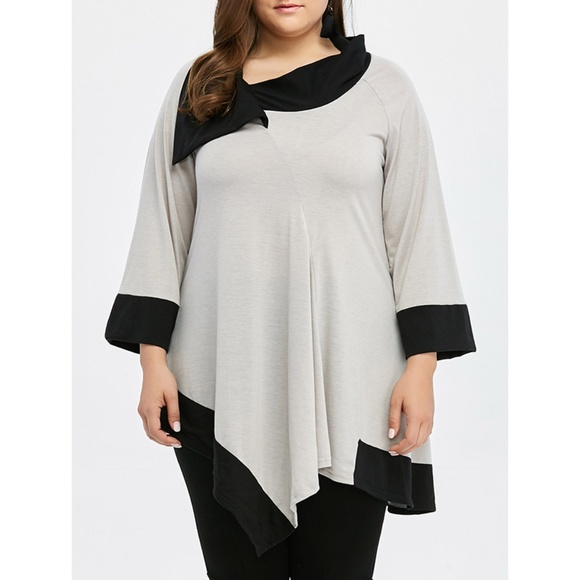 Plus Size Asymmetric Long Sleeve Tunic Top - Picture 1 of 7